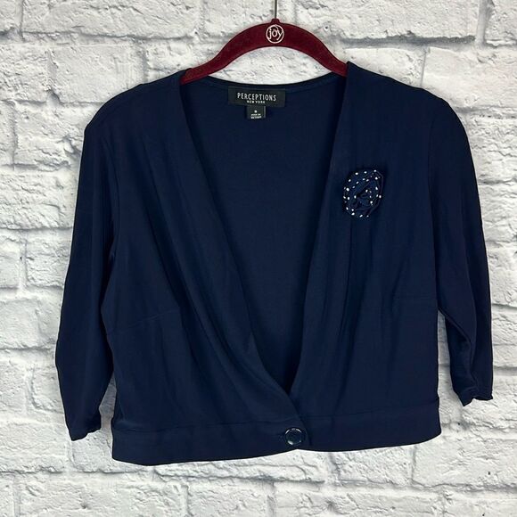 Perceptions New York Navy Cropped Cardigan Size 8 - Picture 1 of 7